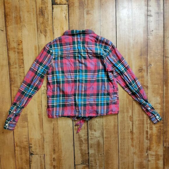 Crewcuts shirt size 12 plaid crop top red green cotton button down - Picture 5 of 5